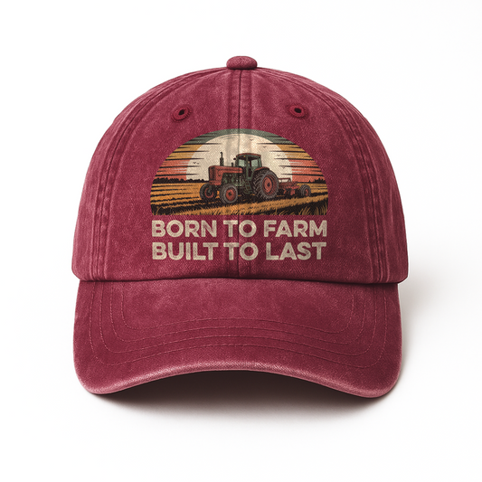 Born to Farm, Built to Last – Retro Tractor Sunset Washed Cap