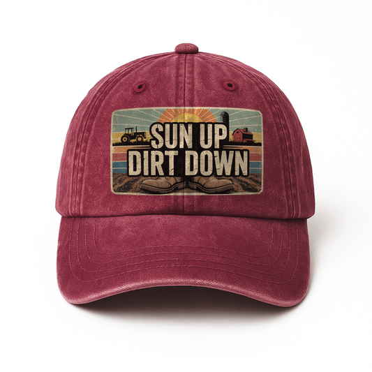 Sun Up Dirt Down – Tractor Sunrise Vintage Cap