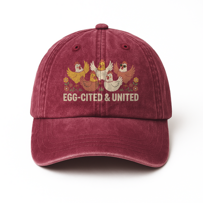 Egg-cited & United – Cheerful Hen Squad Floral Graphic Washed Cap