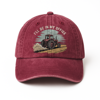 I'll Be in My Office – Minimal Tractor Scene Washed Cap