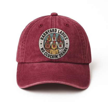 Barnyard Ladies – No Cluckin’ Drama Retro Graphic Washed Cap