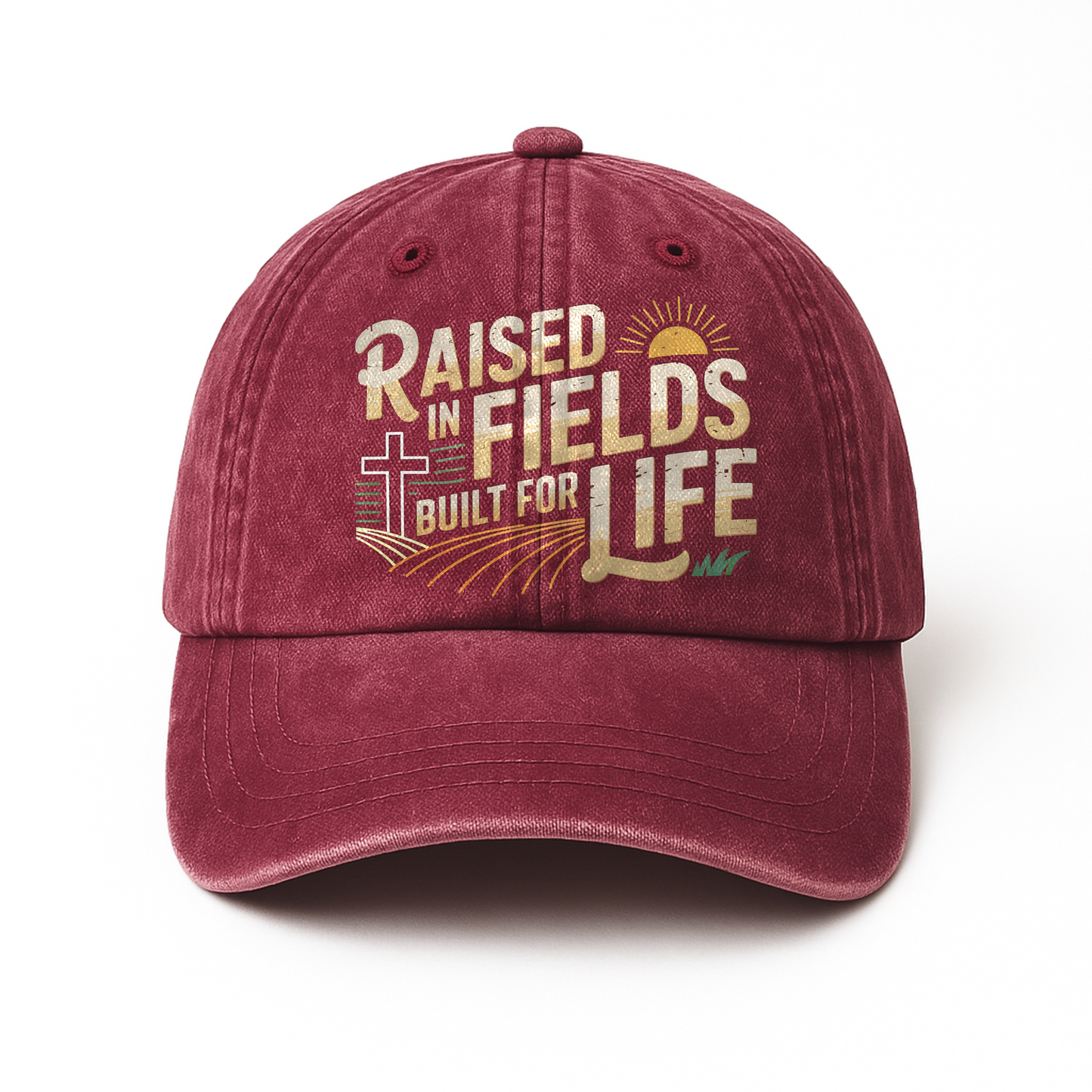 Raised in Fields Built for Life – Faith & Farm Life Washed Cap