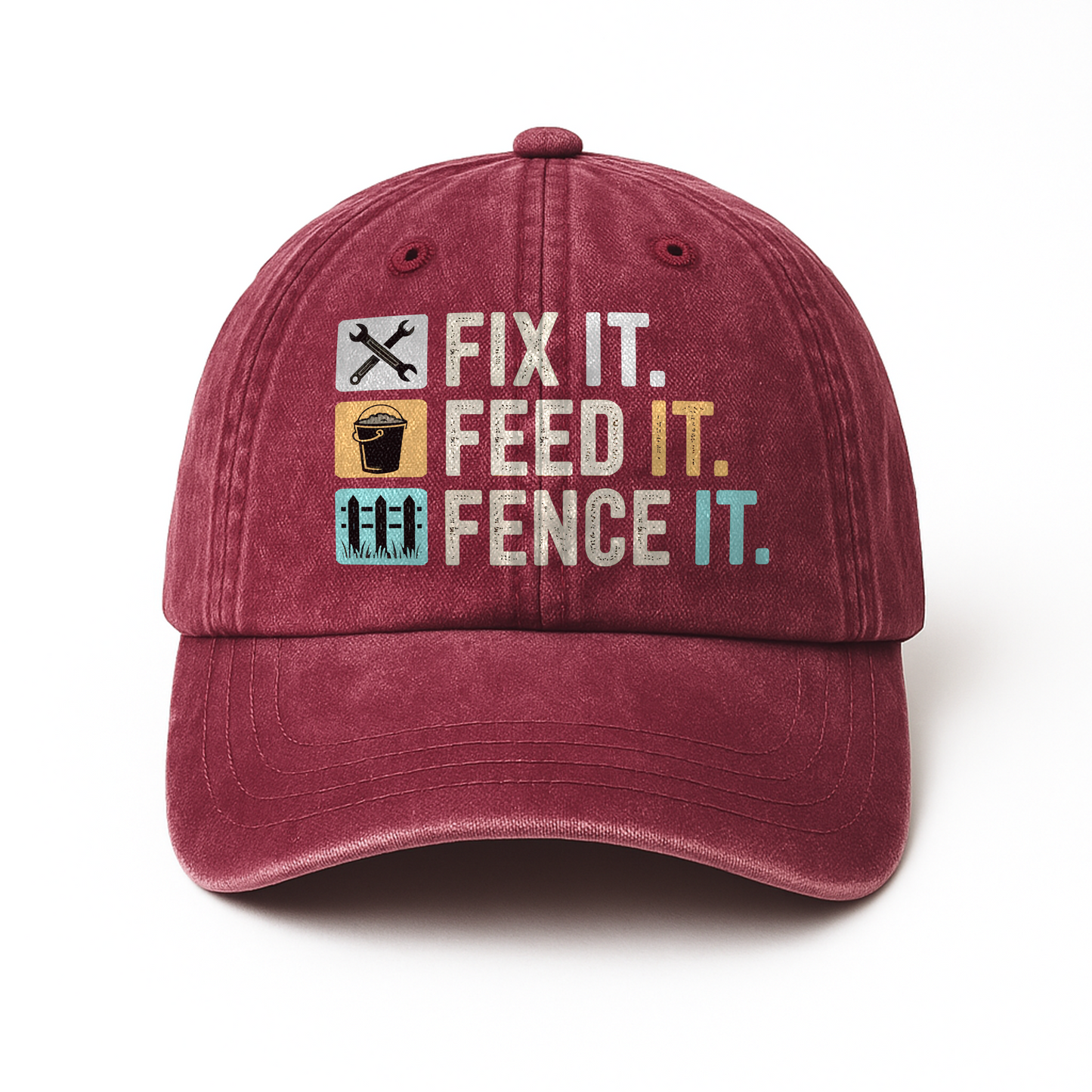 Fix It Feed It Fence It – Farm Life Icons Washed Cap