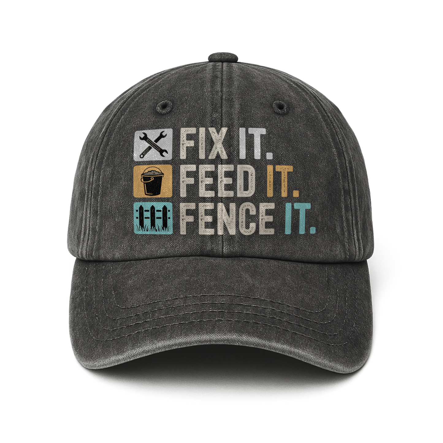 Fix It Feed It Fence It – Farm Life Icons Washed Cap