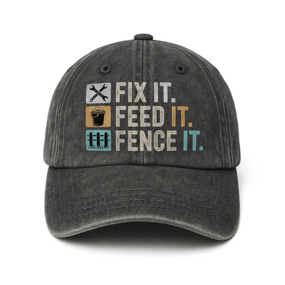 Fix It Feed It Fence It – Farm Life Icons Washed Cap
