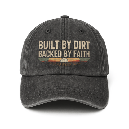 Built by Dirt, Backed by Faith – Sunset Cross Retro Graphic Washed Cap
