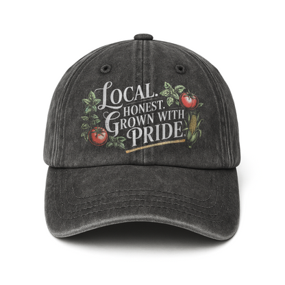 Local. Honest. Grown With Pride – Vintage Chalkboard Illustration Washed Cap